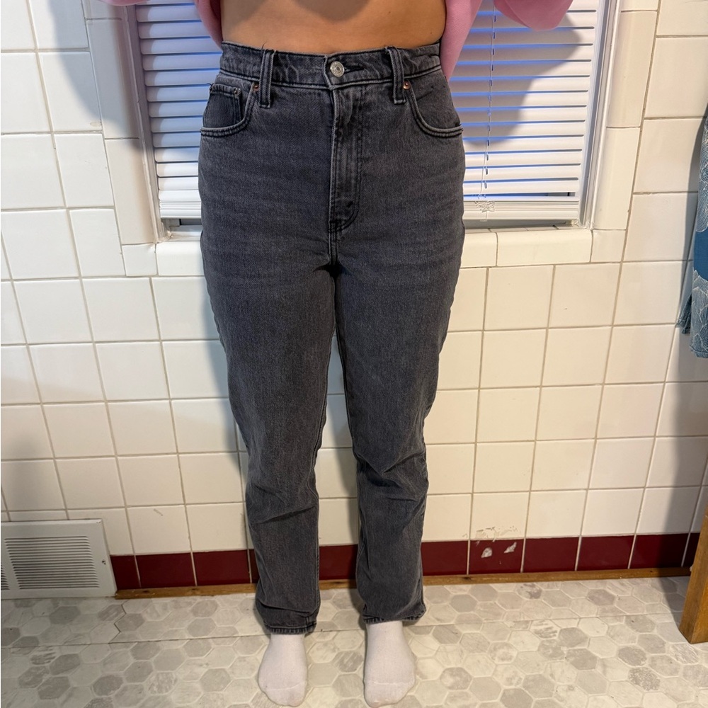 Abercrombie & Fitch High-Rise Straight Jeans - Charcoal Gray